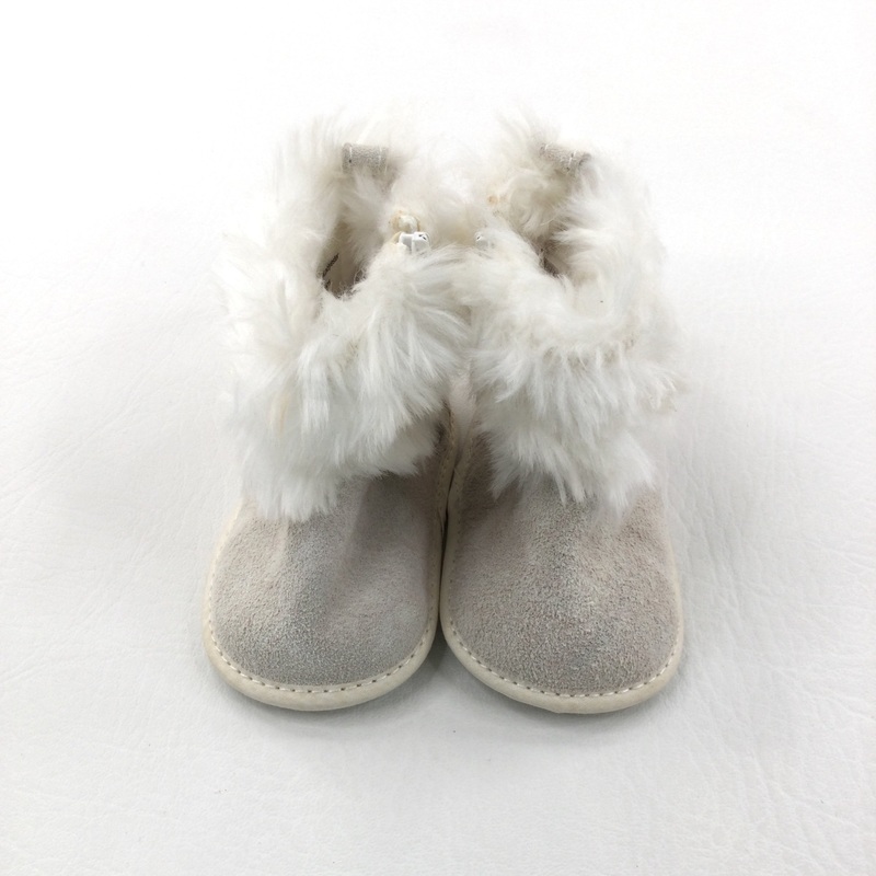 White Fluffy Soft Sole Boots - Girls 3-6 Months