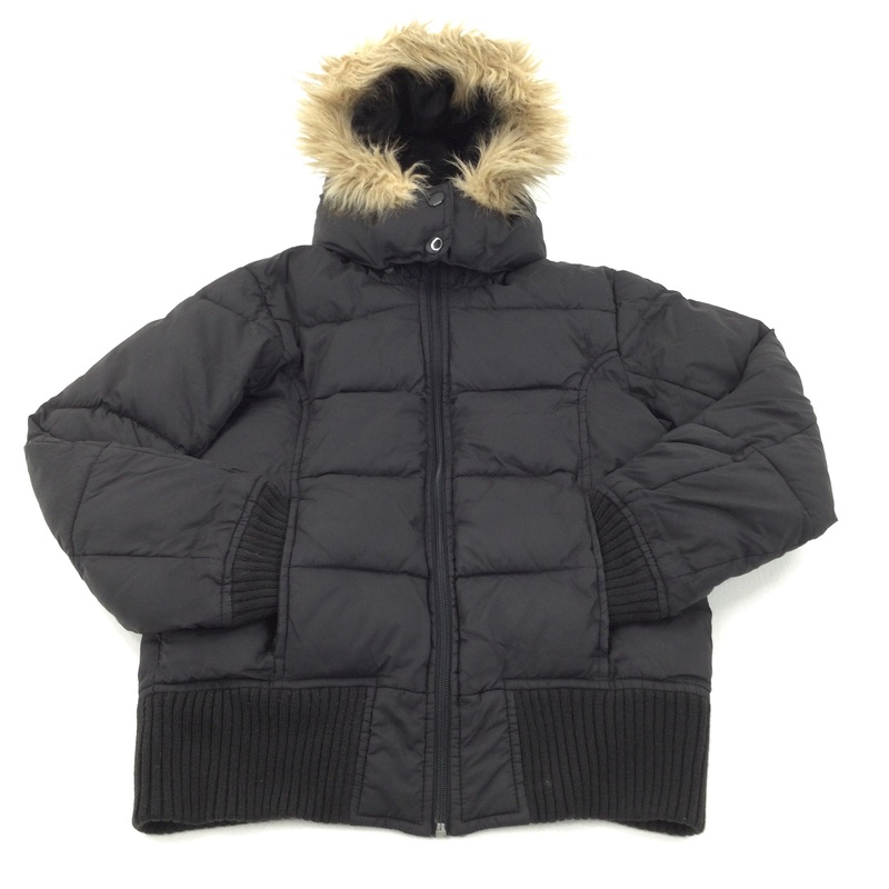 Black Padded Jacket with Faux Fur Trim Hood - Girls 11-12 Years