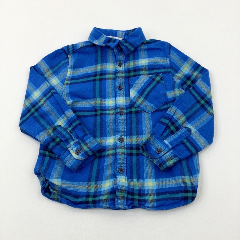 Blue Checked Long Sleeve Shirt - Boys 2-3 Years