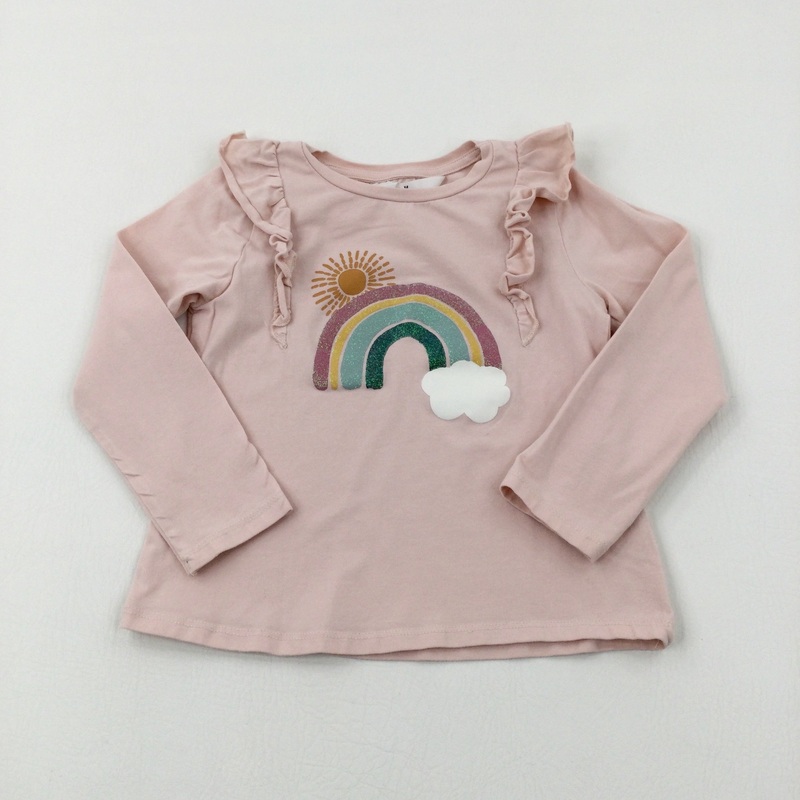 Rainbow Glittery Pale Pink Long Sleeve Top - Girls 4-5 Years