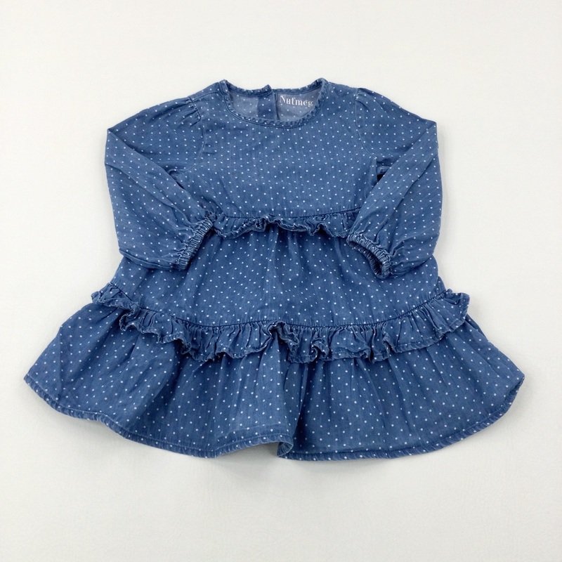 Spotty Blue Denim Effect Layered Dress - Girls 18-24 Months