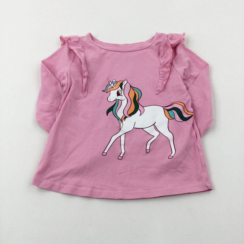 Unicorns Glittery Pink Long Sleeve Top - Girls 4-5 Years