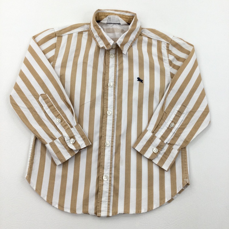 Beige & White Stripe Long Sleeve Shirt - Boys 2-3 Years