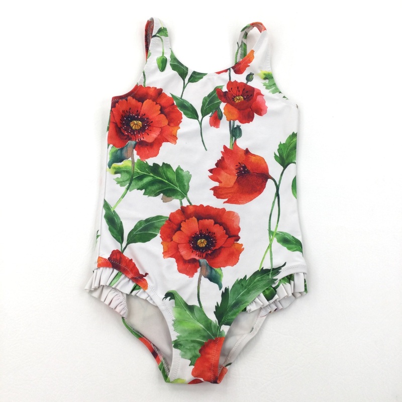 Flowers White Swimming Costume - Girls 4-5 Years