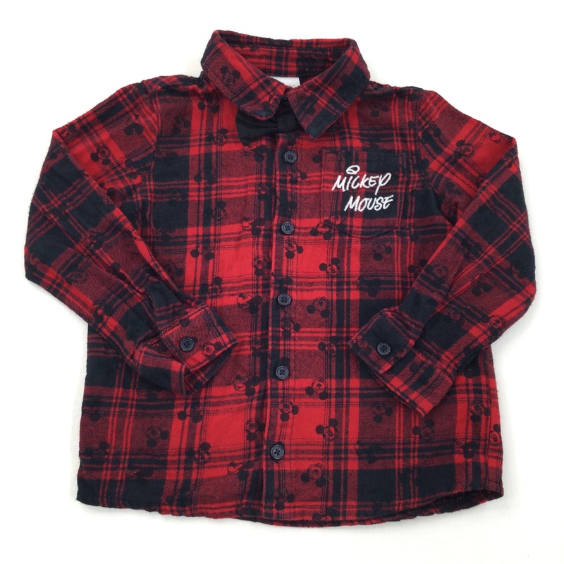 Mickey Mouse Red & Black Check Long Sleeve Shirt - Boys 18-24 Months