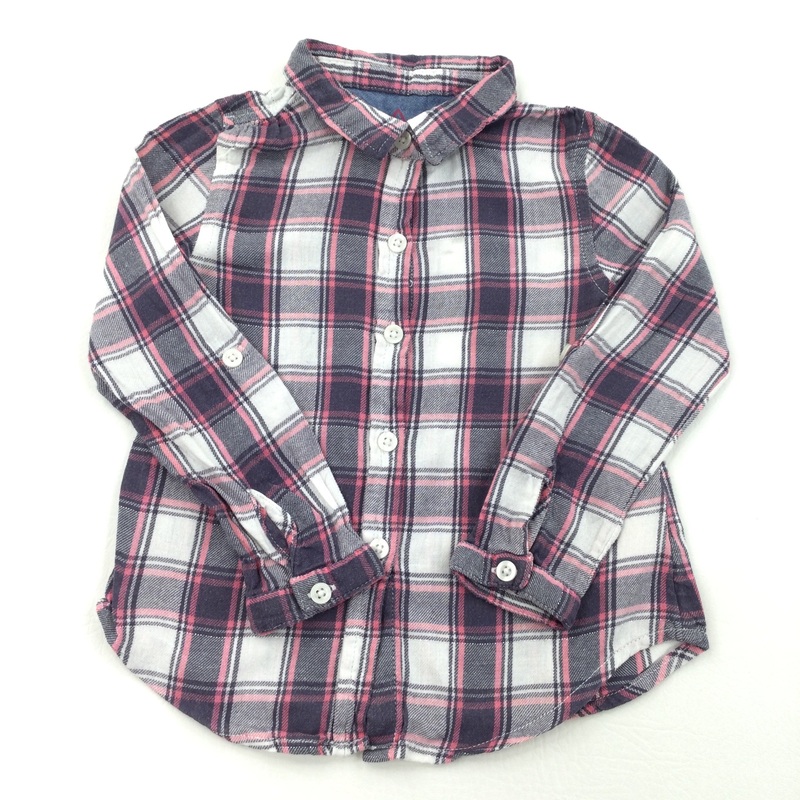 Purple, Pink & White Check Long Sleeve Shirt - Girls 2-3 Years