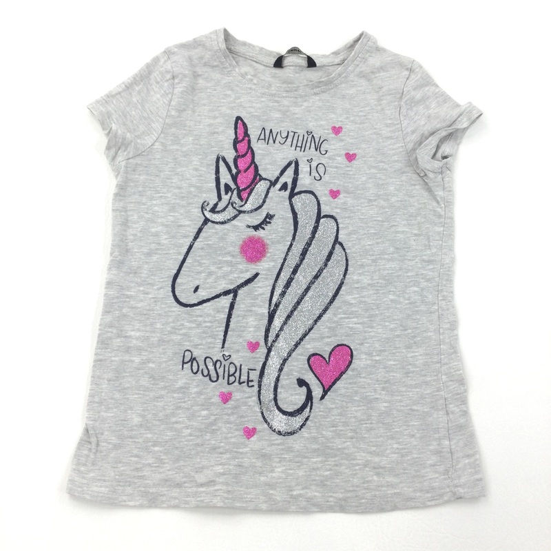 Unicorn Glitter Grey T-Shirt - Girls 9-10 Years