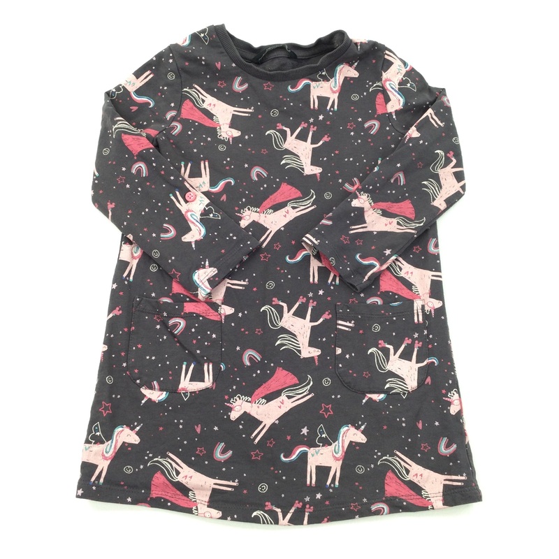 Unicorns Dark Grey Sweatshirt Dress - Girls 2-3 Years