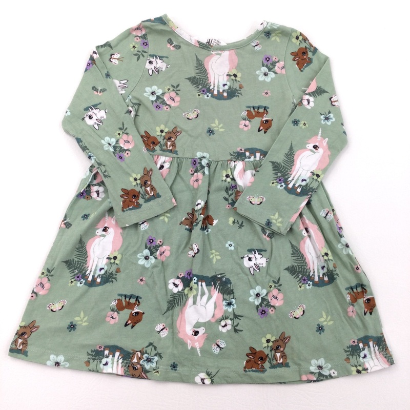 Unicorns Green Long Sleeve Dress - Girls 18-24 Months