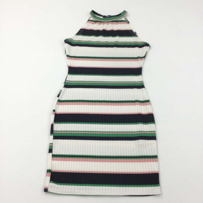 White, Green & Pink Stripe Dress - Girls 10-11 Years