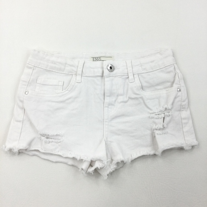 White Ripped Denim Shorts - Girls 10-11 Years