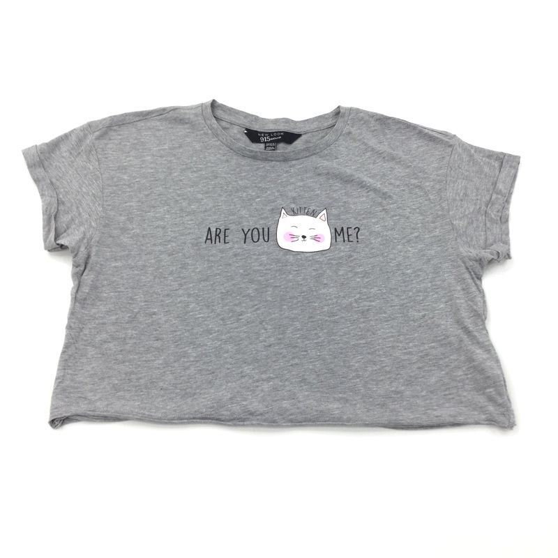 'Are You Kitten Me?' Cropped Grey T-Shirt - Girls 12-13 Years