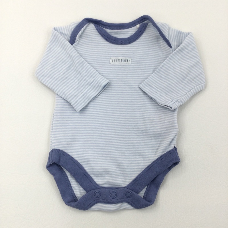 'Little One' Blue & White Long Sleeve Bodysuit - Boys Newborn
