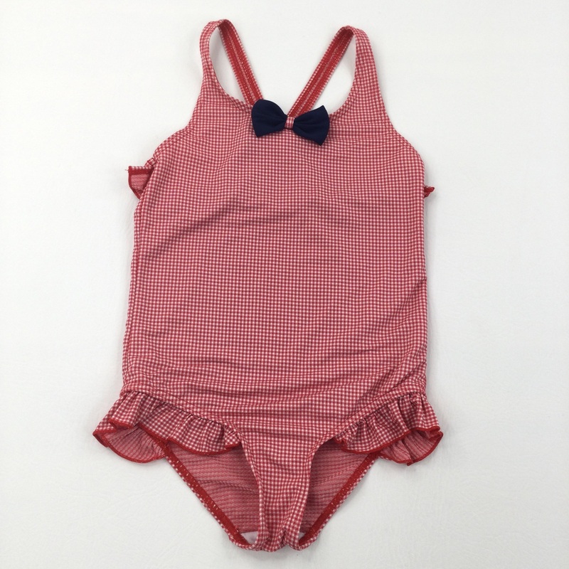 Red & White Check Swimming Costume - Girls 4-5 Years