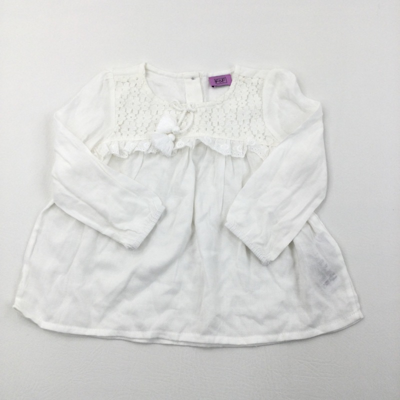Tassle Front White Long Sleeve Tunic - Girls 9-12 Months