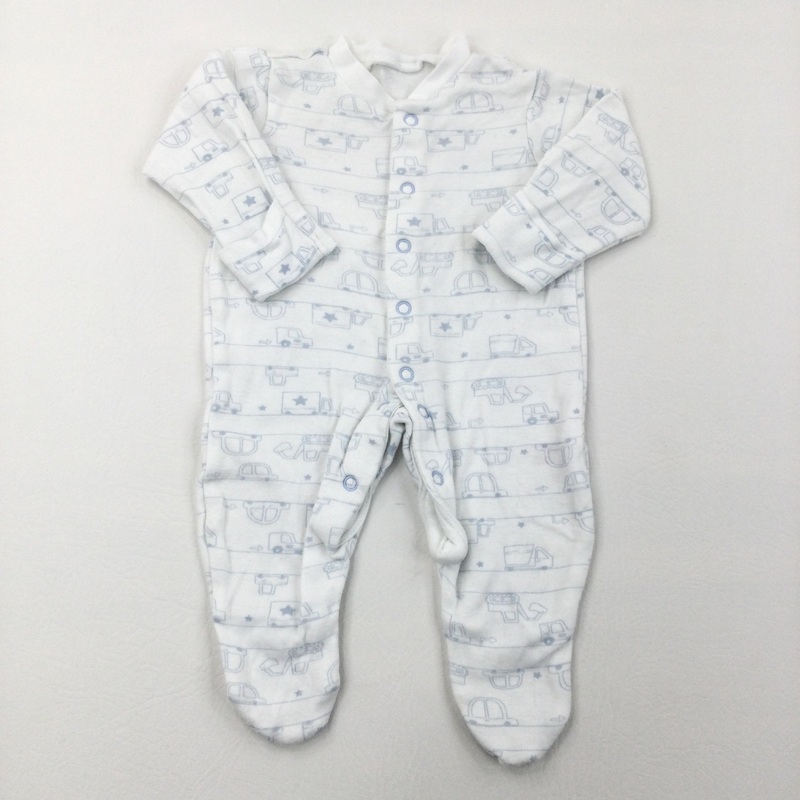 Vehicles Blue & White Babygrow - Boys Newborn