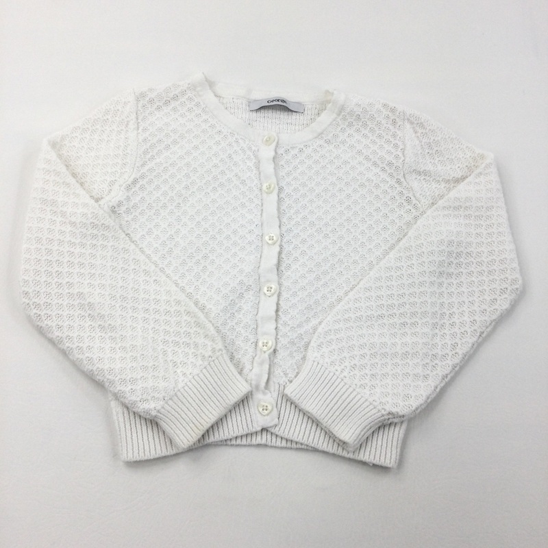 White Cardigan with Heart Buttons - Girls 5-6 Years