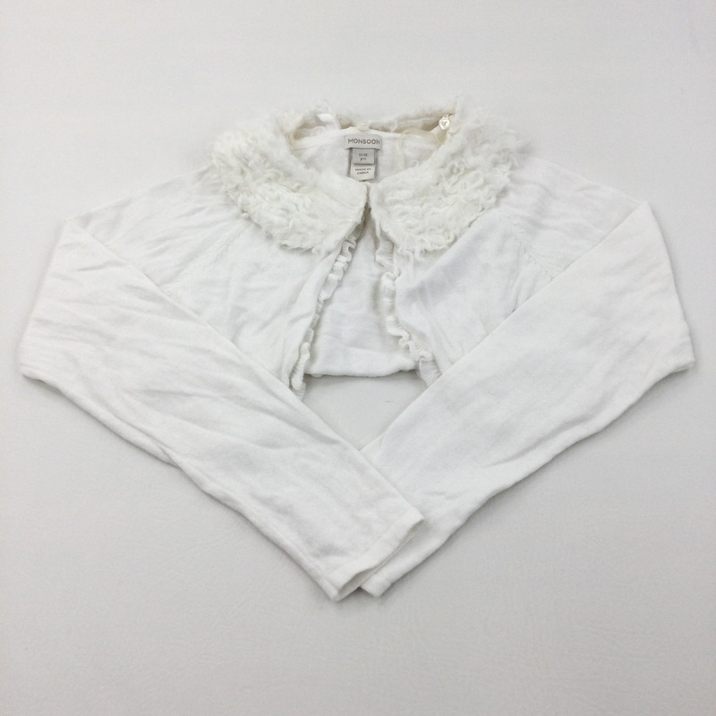 White Cardigan with Removable Fluffy Collar - Girls 11-12 Years