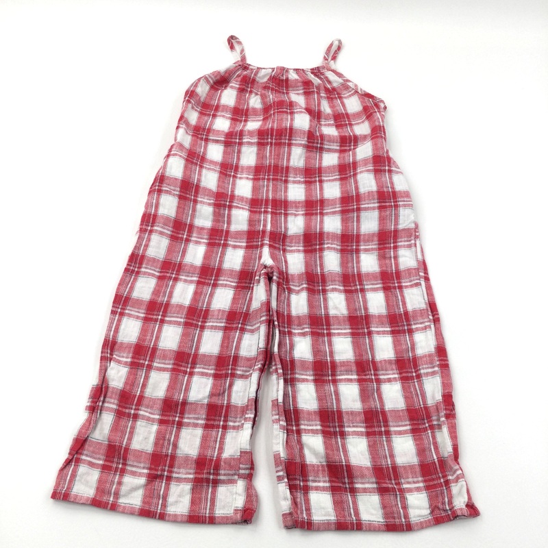 Red & White Check Wide Leg Jumpsuit - Girls 7 Years
