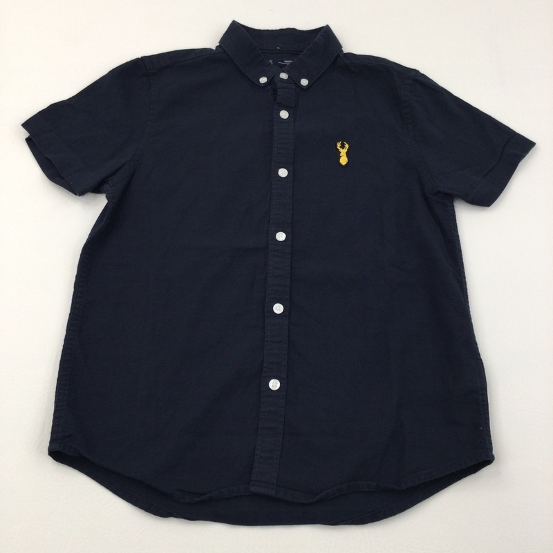 Stag Motif Navy Short Sleeve Shirt - Boys 9 Years