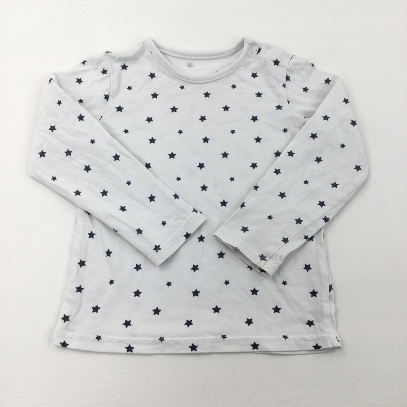 Stars White & Navy Long Sleeve Top - Girls 12-18 Months