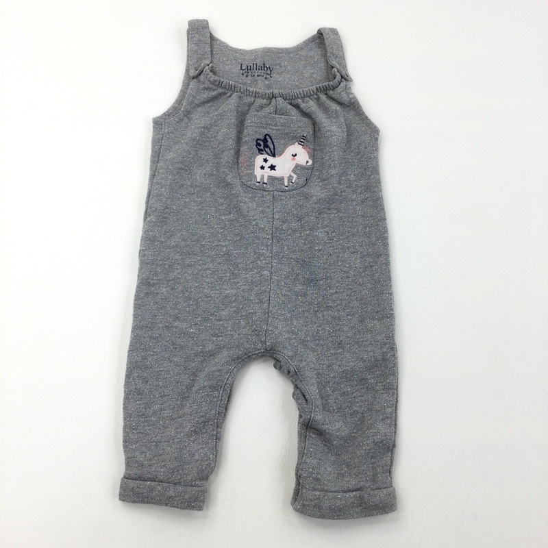 Unicorn Grey Sparkle Dungarees - Girls 3-6 Months