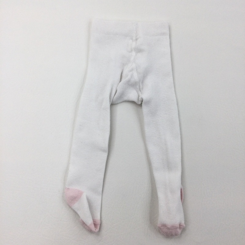 White Tights with Pink Heel & Toe - Girls 0-3 Months