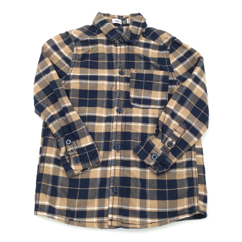 Beige & Navy Check Long Sleeve Shirt - Boys 2-3 Years