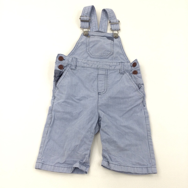Blue & White Stripe Short Dungarees - Boys 2-3 Years