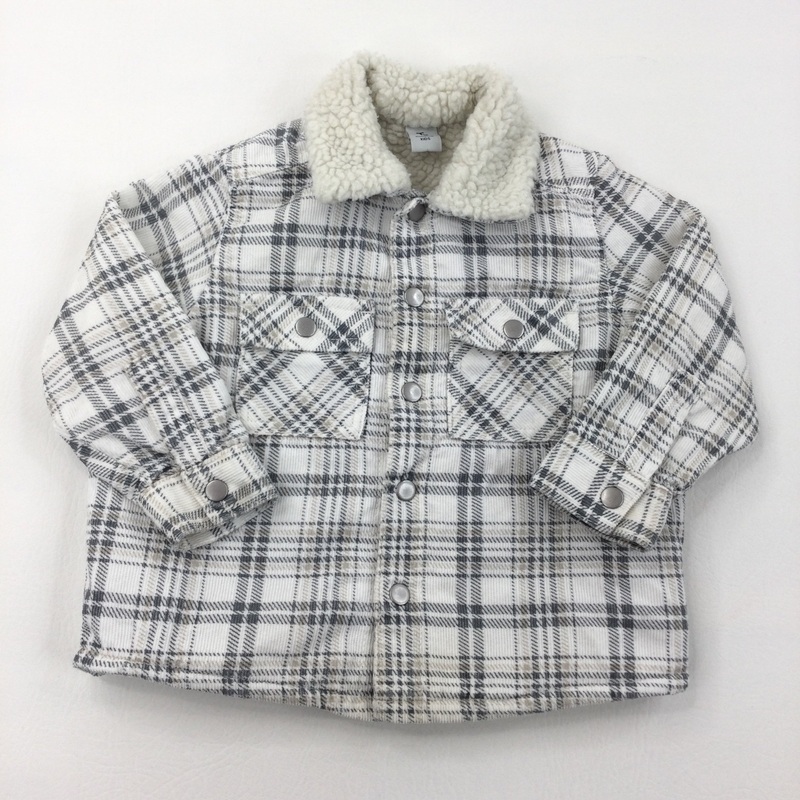 White & Grey Check Shacket - Boys 12-18 Months