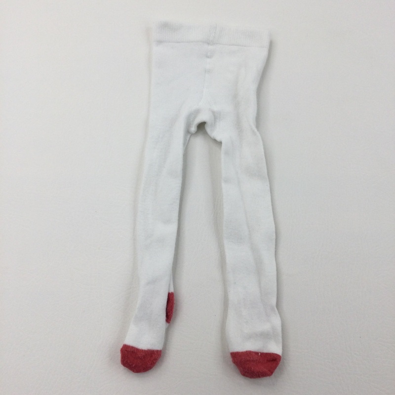 White Tights with Coral Heel & Toe - Girls 6-9 Months