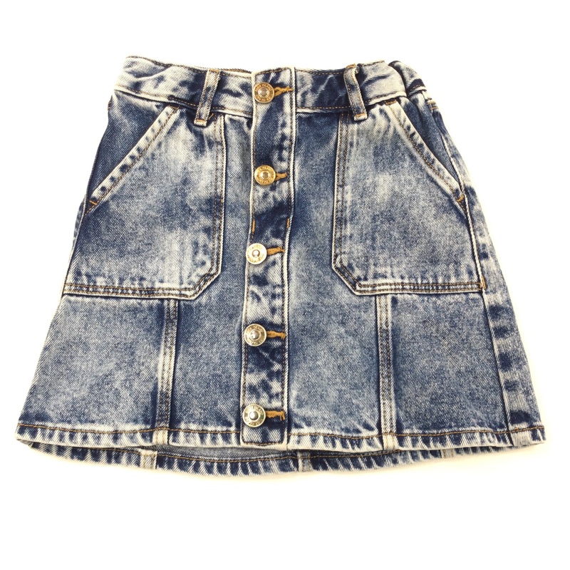 Bleached Denim Button Front Skirt - Girls 6 Years