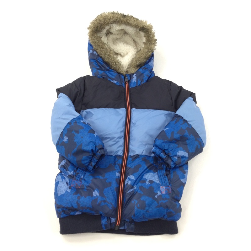 Blue Padded Jacket with Faux Fur Hood Trim - Boys 2-3 Years