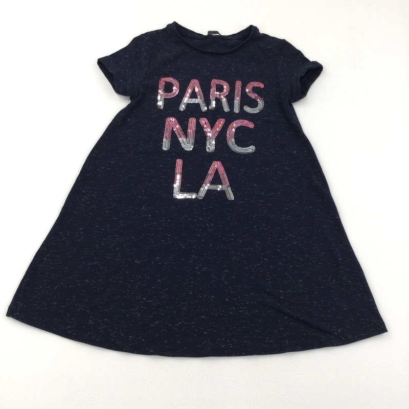 'Paris' Sequins Navy Short Sleeve Dress - Girls 5-6 Years