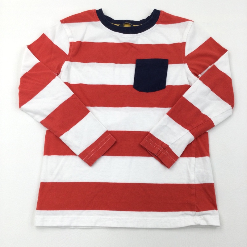 Red & White Stripe Long Sleeve Top - Boys 5-6 Years
