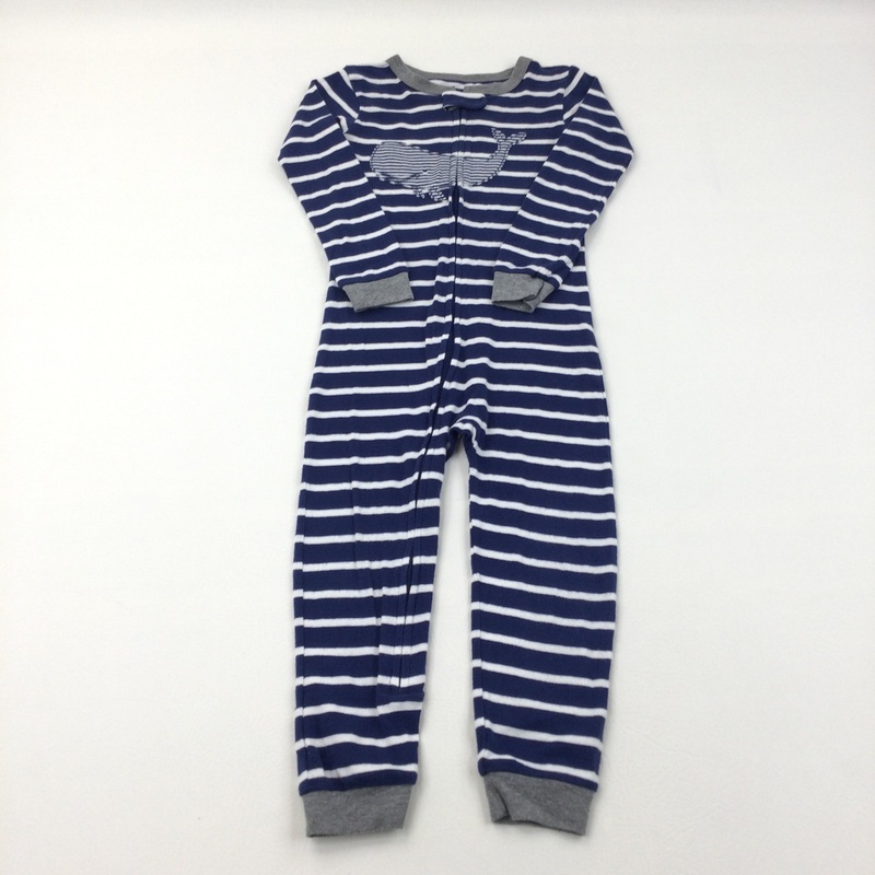 Whale Navy & White Stripe Romper - Boys 4 Years