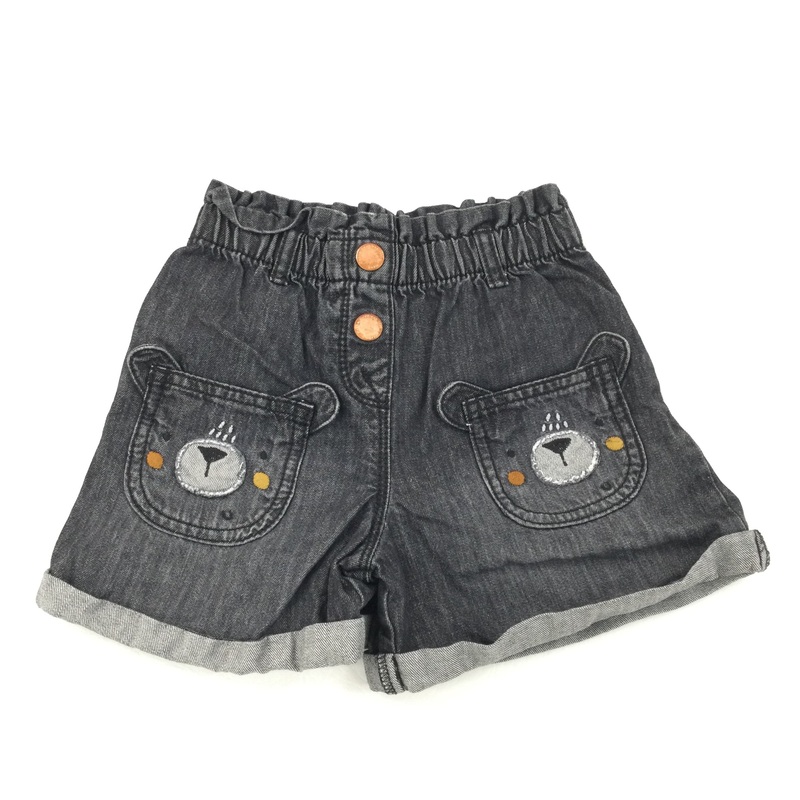 Bear Pockets Black Denim Shorts - Girls 4-5 Years