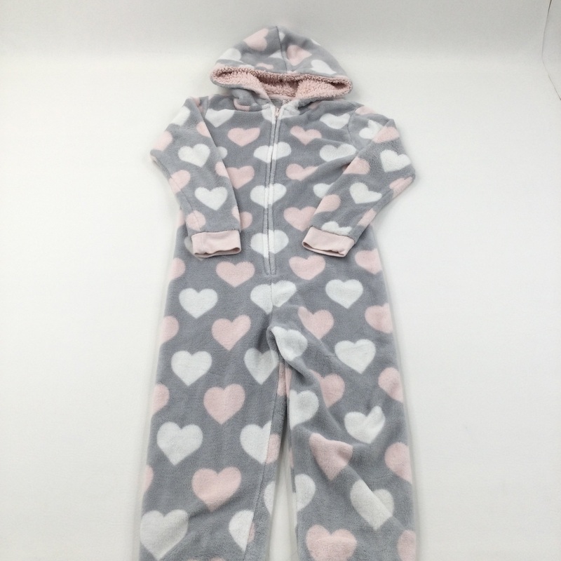 Grey Onesie with Pink & White Hearts - Girls 10-11 Years