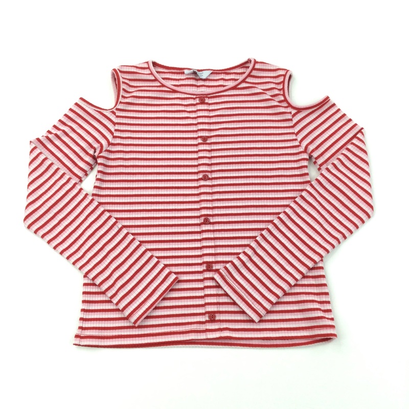 Prink, Red & White Stripe Cold Shoulder Long Sleeve Top - Girls 11-12 Years