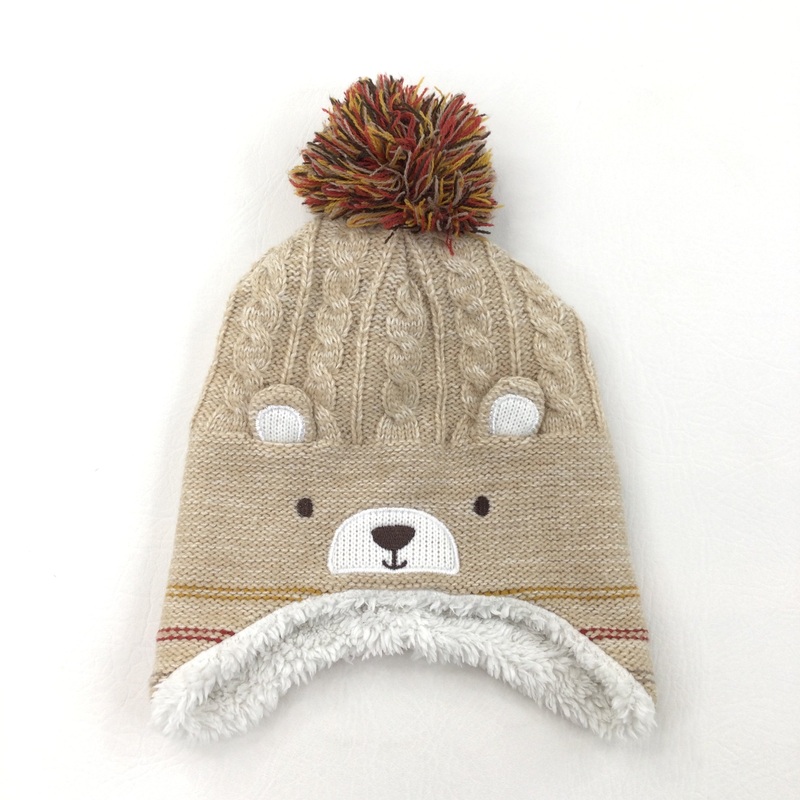Bear Cream Bobble Hat - Boys 12-18 Months