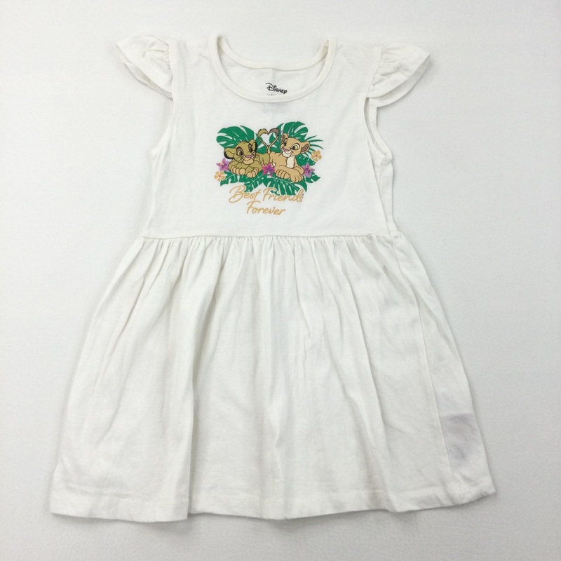 'Best Friends Forever' Lion King White Short Sleeve Dress - Girls 2-3 Years