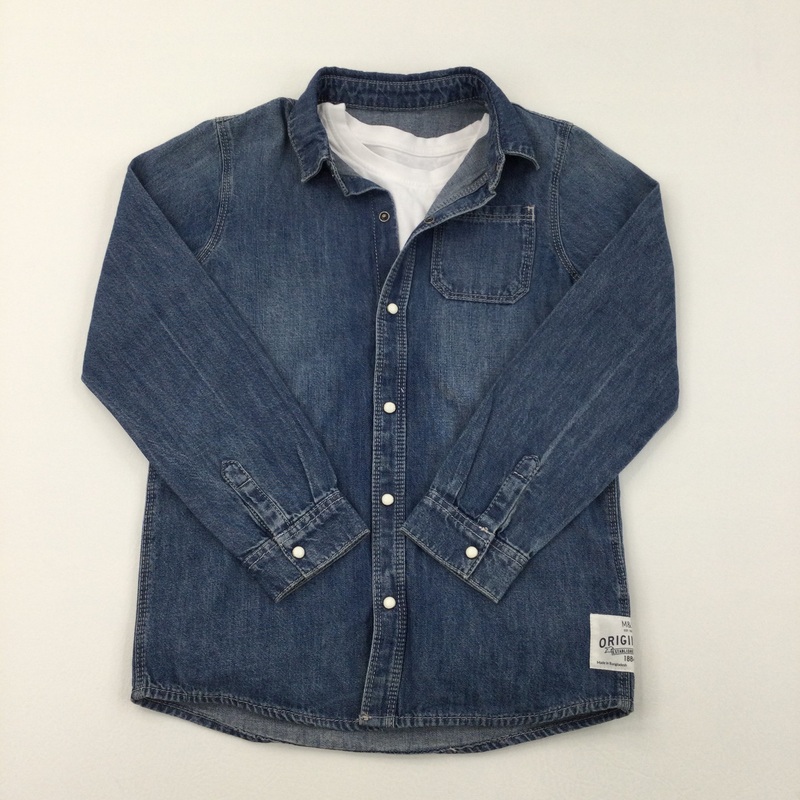Blue Denim Shirt & White T-Shirt - Boys 6-7 Years