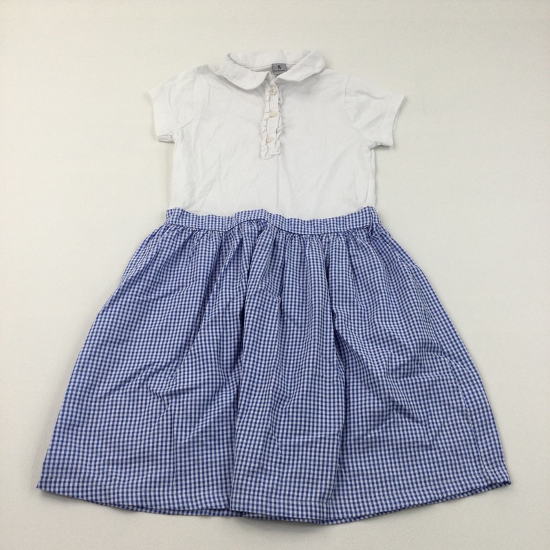 Polo Shirt Top & Blue Check Skirt Dress - Girls 8-9 Years