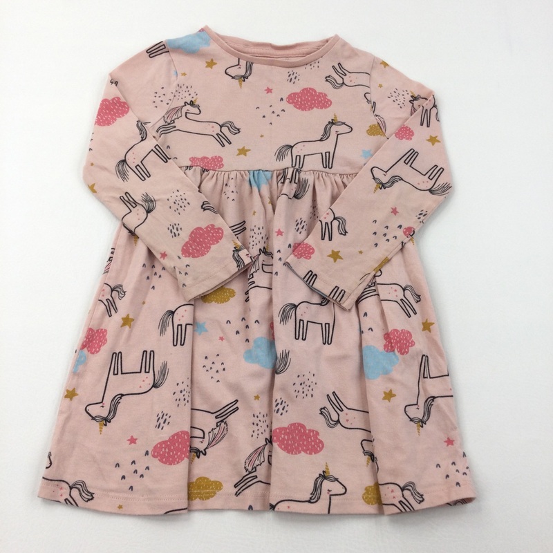Unicorns Pink Long Sleeve Dress - Girls 4-5 Years