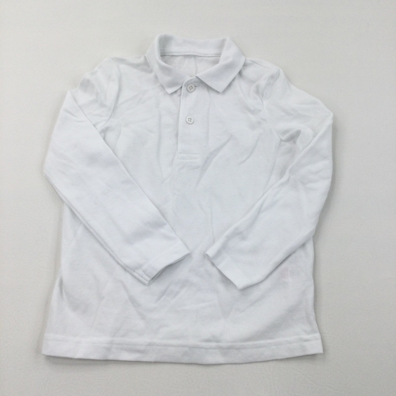 White Long Sleeve Polo Shirt - Boys 4 Years