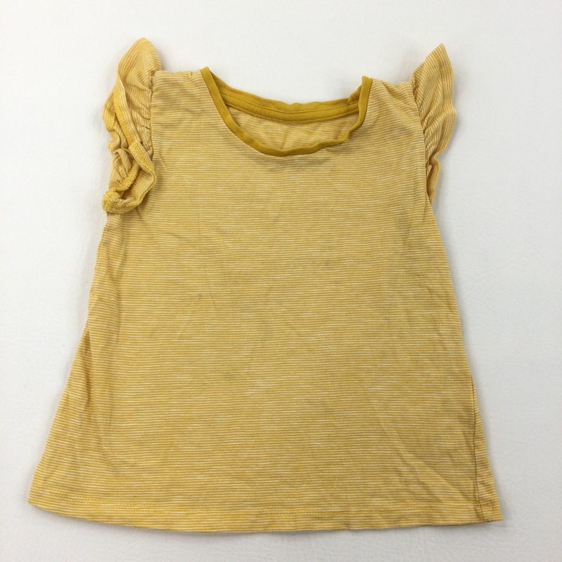 Yellow & White Stripe Frill Shoulder T-Shirt - Girls 2-3 Years