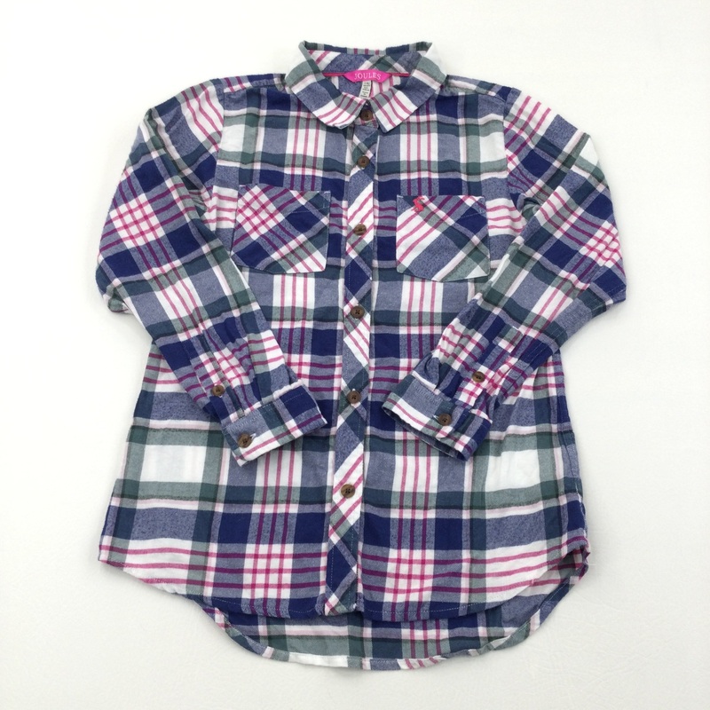 Blue, Pink & Green Check Long Sleeve Shirt - Girls 7-8 Years