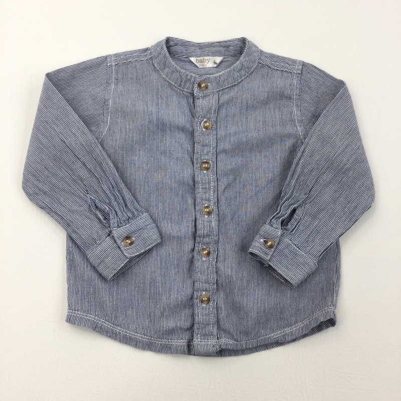 Blue & White Stripe Long Sleeve Shirt - Boys 18-24 Months