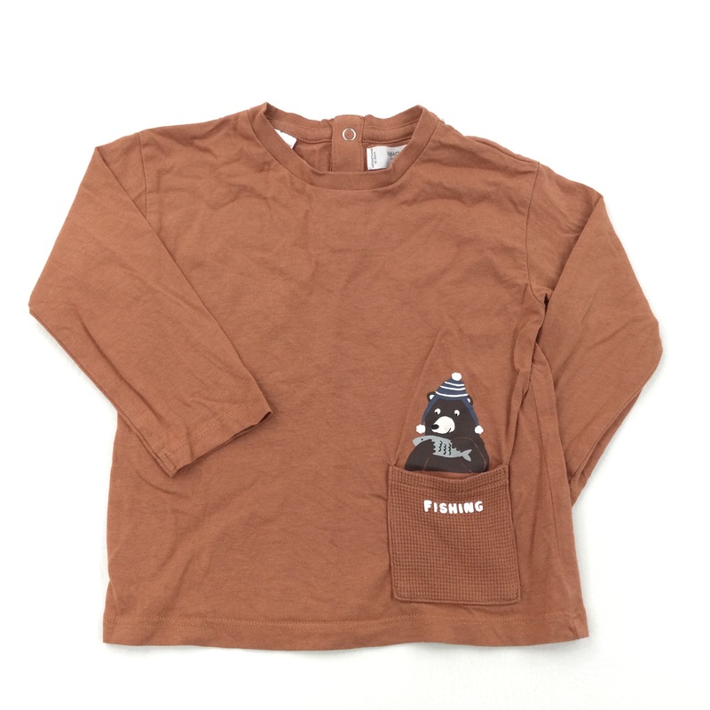 'Fishing' Bear Burnt Orange Long Sleeve Top - Boys 12-18 Months