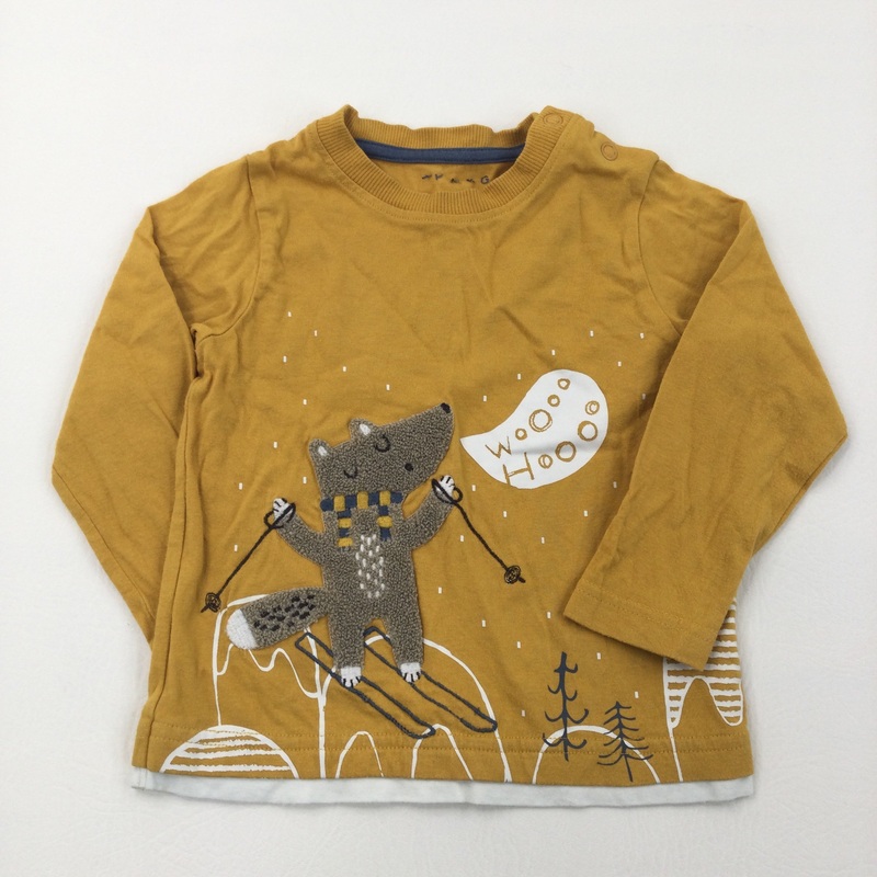 Skiing Dog Mustard Long Sleeve Top - Boys 12-18 Months